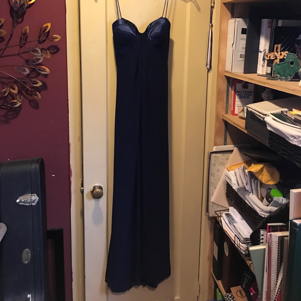 Navy Blue Full Length Prom Dress
